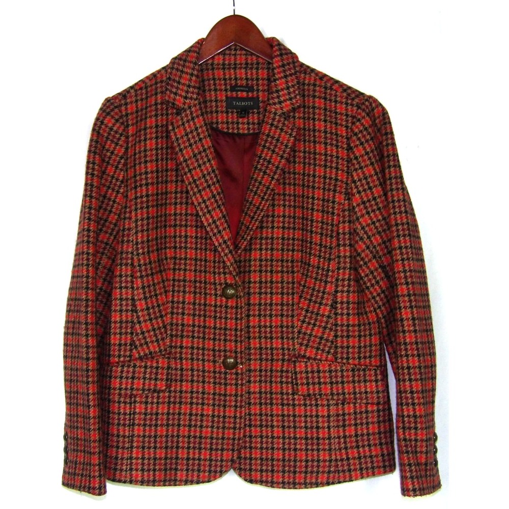 TALBOTS 2 Button Wool Blend Houndstooth ABERDEEN Tweed Blazer Women's 12